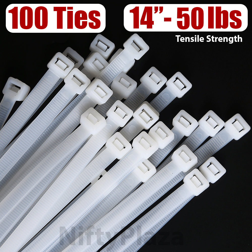 NiftyPlaza 14 Inch Cable Zip Ties, 100 Pack, 50 lbs Tensile Strength Premium Grade