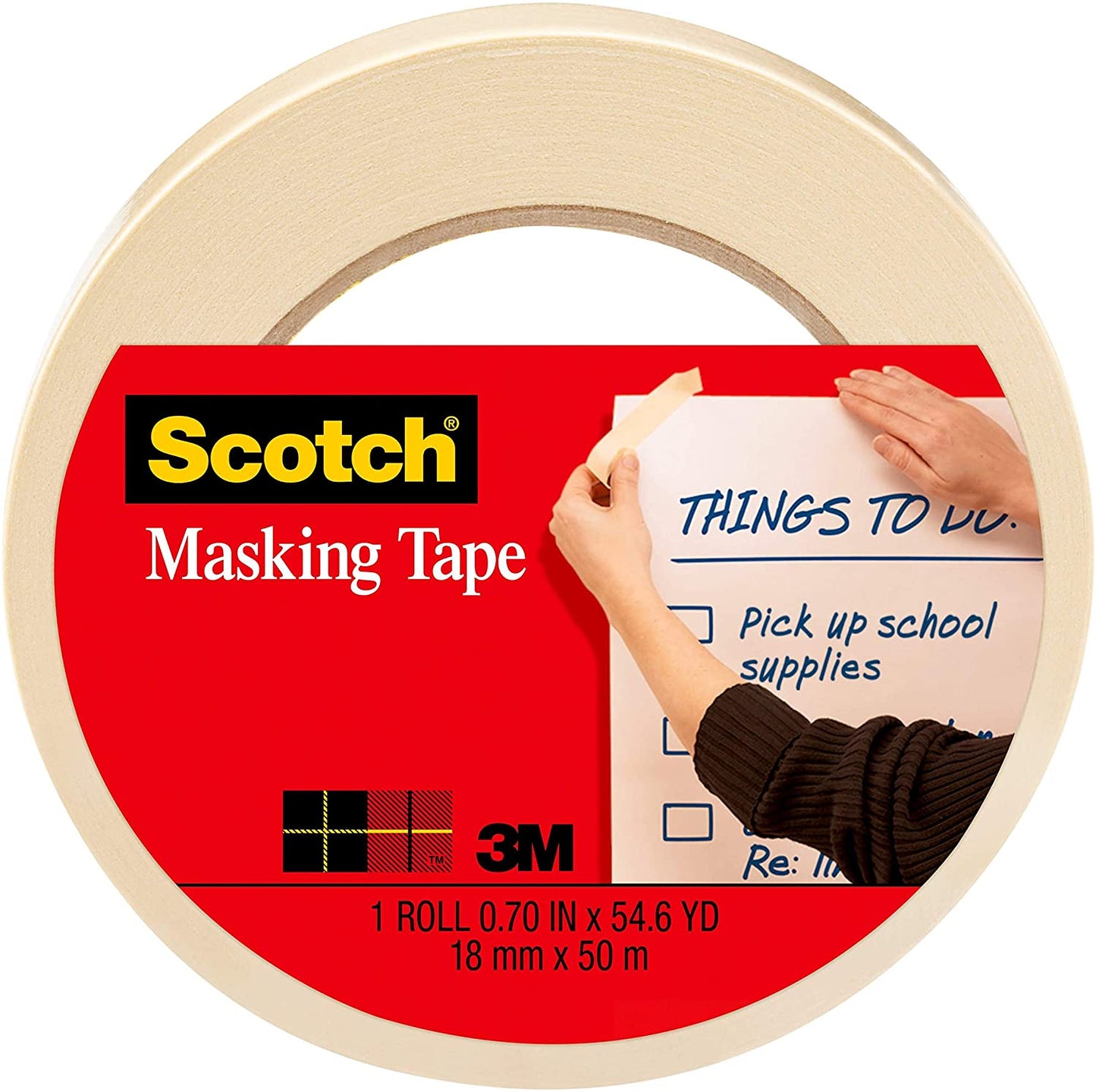 Scotch Tan Masking Tape Home and Office, 0.70 in x 54.6 Yards, 1 Roll Bonds Firmly, Removes Easily (18 mm x 50 m)