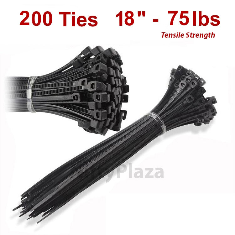 18 Inch Cable Zip Ties - 200 Pack - 75 lbs TENSILE Strength Premium Grade, UV Weather Resistant, HEAVY DUTY