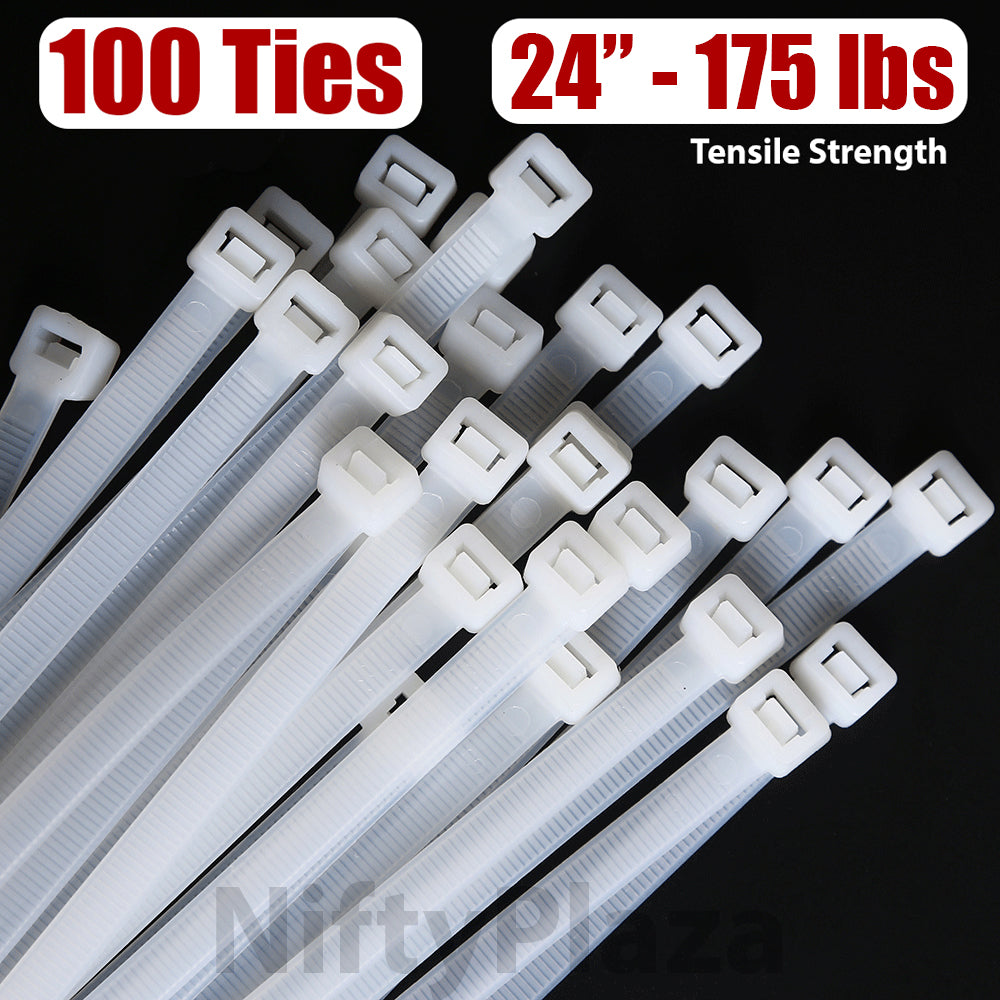 NiftyPlaza 24 Inch Cable Ties, 175 Pounds TENSILE Strength Premium Grade, 100 Zip Ties