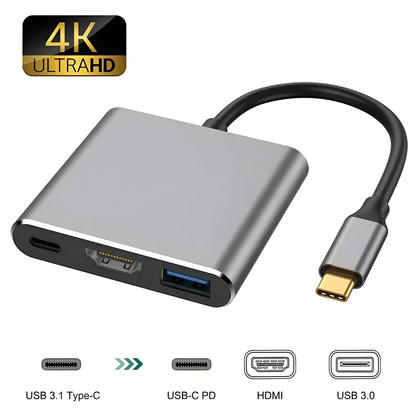 3-In-1 USB C Type C Multi-function Hub To USB-C PD HDTV USB 3.0 Adapter Converter