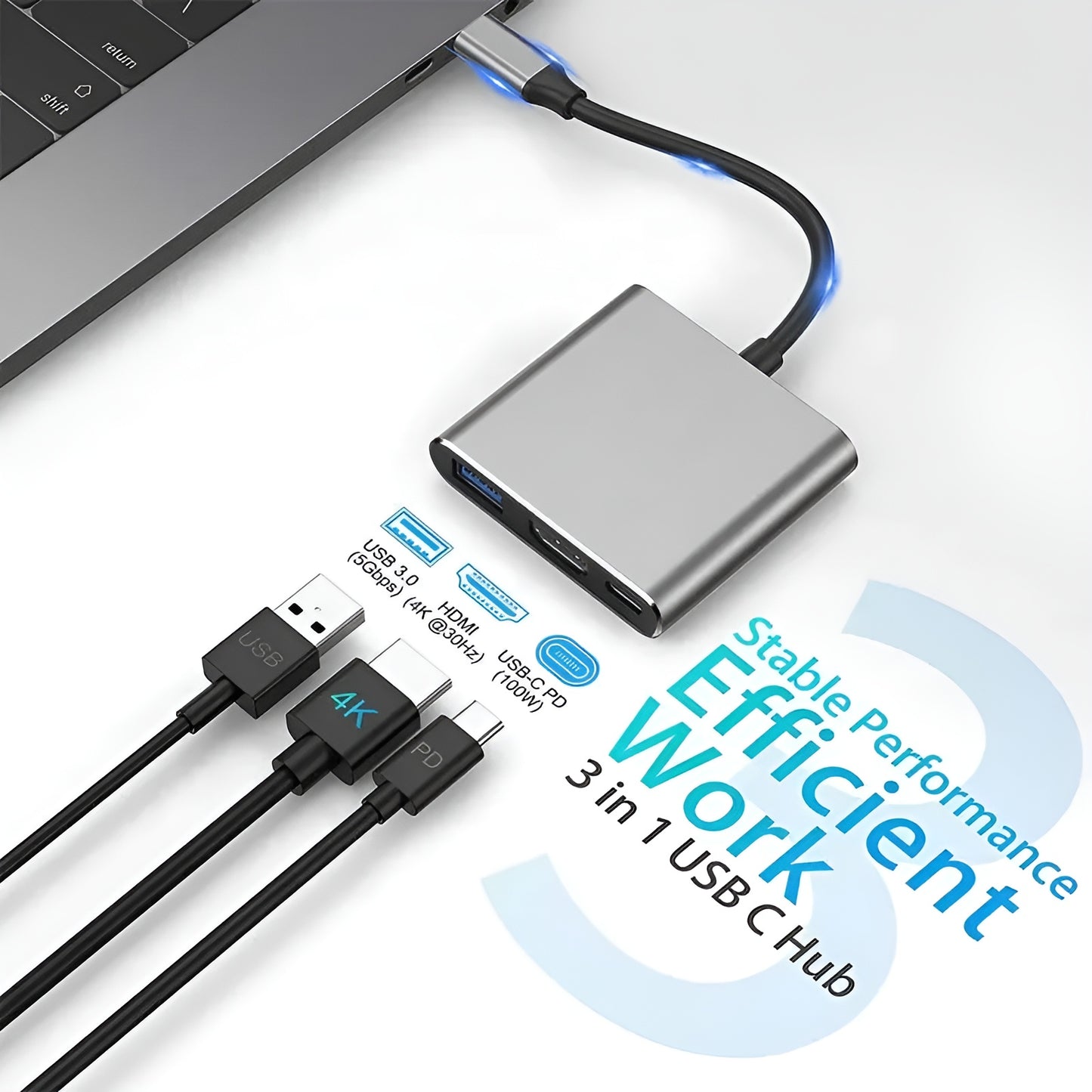 3-In-1 USB C Type C Multi-function Hub To USB-C PD HDTV USB 3.0 Adapter Converter