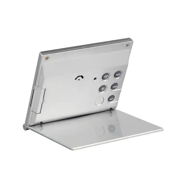 Digital Travel Alarm Clock Foldable LCD Snooze Large Number Display Battery Operated Silver (NO Light)