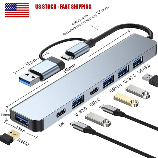 7 in 1 Multiport USB-C Hub Type C To USB 3.0 2.0 Multi-hub Dock Splitter Adapter