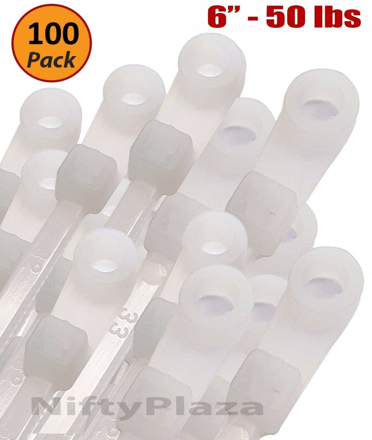 NiftyPlaza 8 Inch Mounting Hole Cable Ties, 50 Lbs Nail Screw Wire Hole Zip Tie, Total 100
