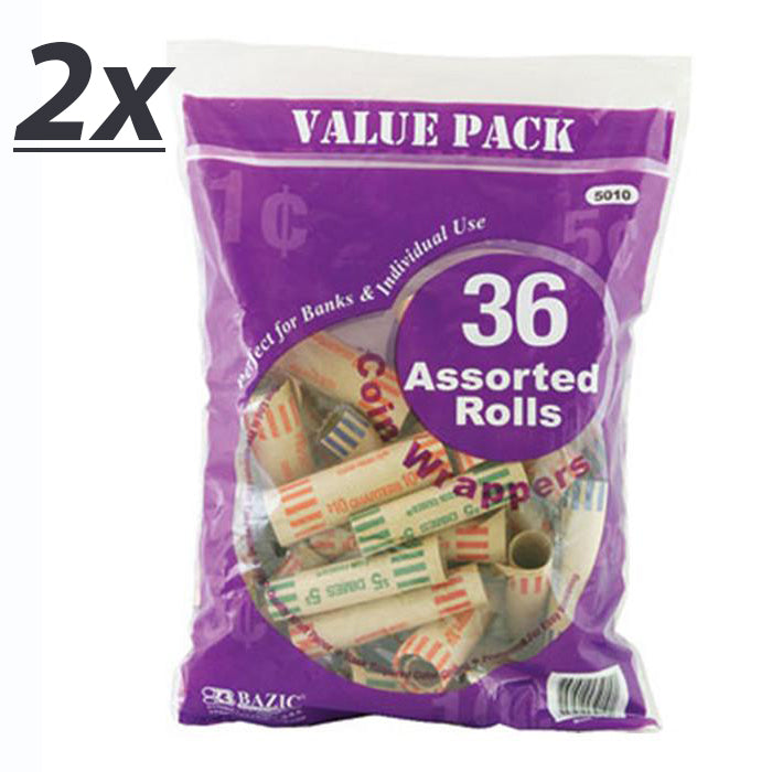 2 Pack Penny Nickel Dime Quarter Assorted Size Coin Wrappers 36 Per Pack