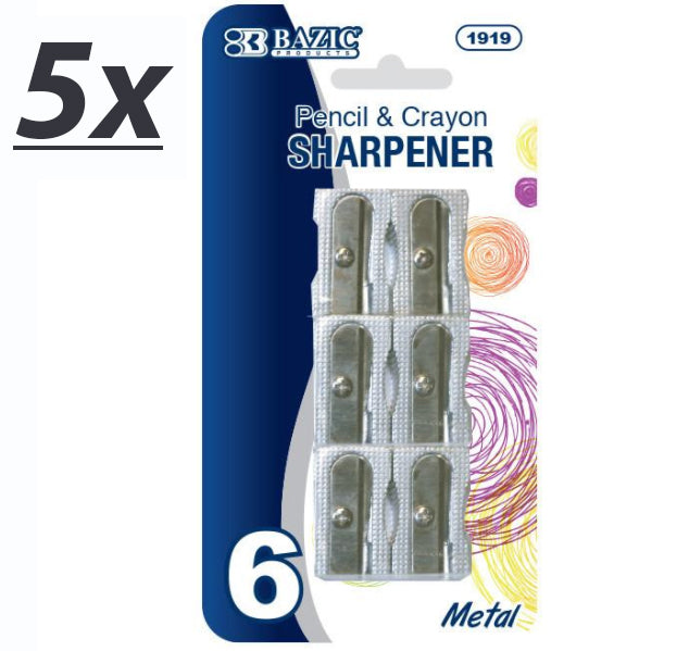 5 Pack Single Hole Best Quality Metal Pencil Sharpener strong and durable - 6 per pack