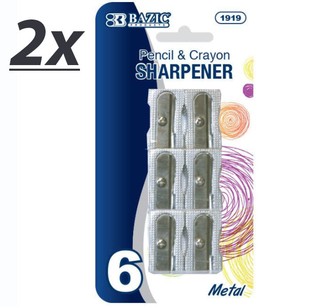 2 Pack Single Hole Best Quality Metal Pencil Sharpener strong and durable - 6 per pack