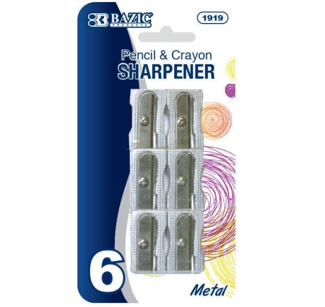 Single Hole Best Quality Metal Pencil Sharpener strong and durable - 6 per pack