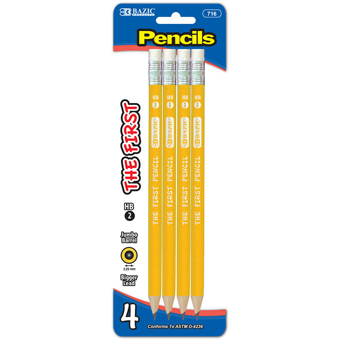 4 Pieces The First Jumbo Premium Yellow Pencils Pack - #2 Yellow Pencils
