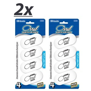 2 Pack New White Oval Erasers Excellent Quality latex-free 4 per Pack Excellent Quality