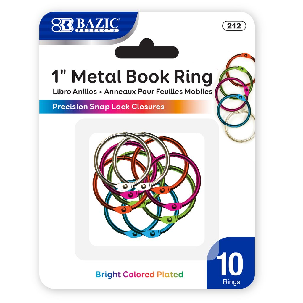 Pack of 2 One Inch Metal Assorted Color Book Rings Excellent Quality 10 Pieces Per Pack