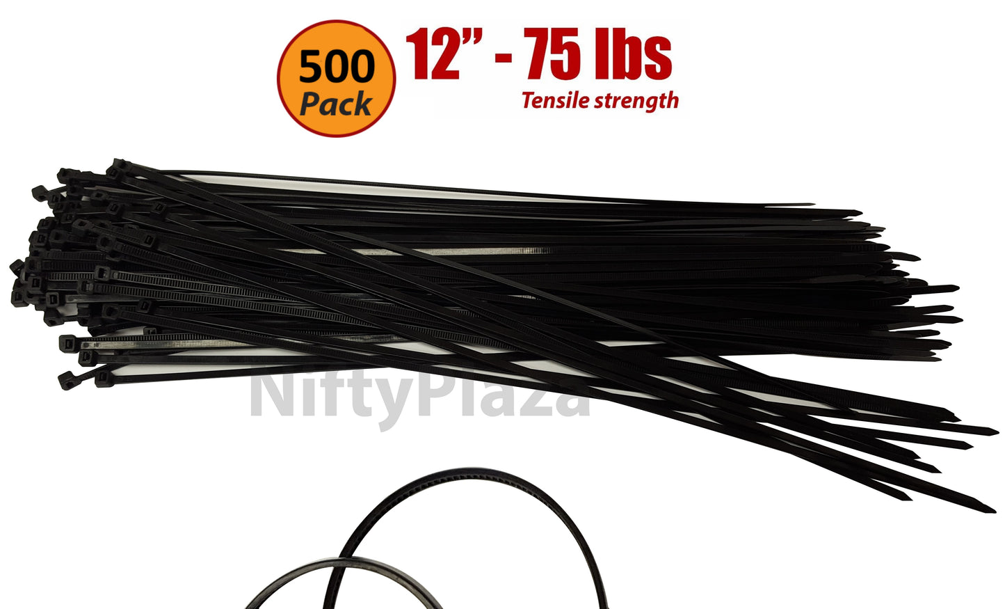 NiftyPlaza 12 Inch Cable Ties, UV Weather Resistant, 75 Lbs Nylon Wrap Zip Ties, 500 Cable Zip Ties