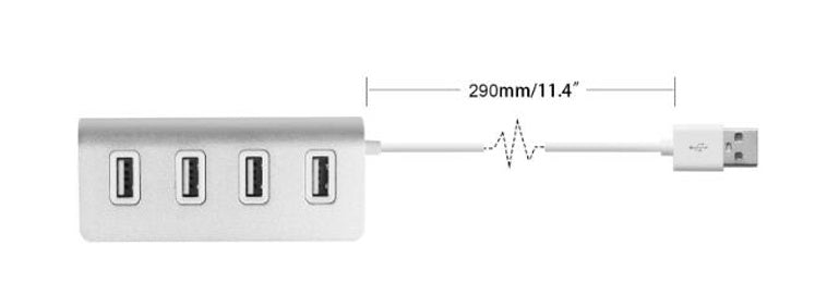 4 Port 2.0 USB Hub Aluminum alloy Blue led Portable Adapter USB Cable Splitter Hub for Laptop PC Computer