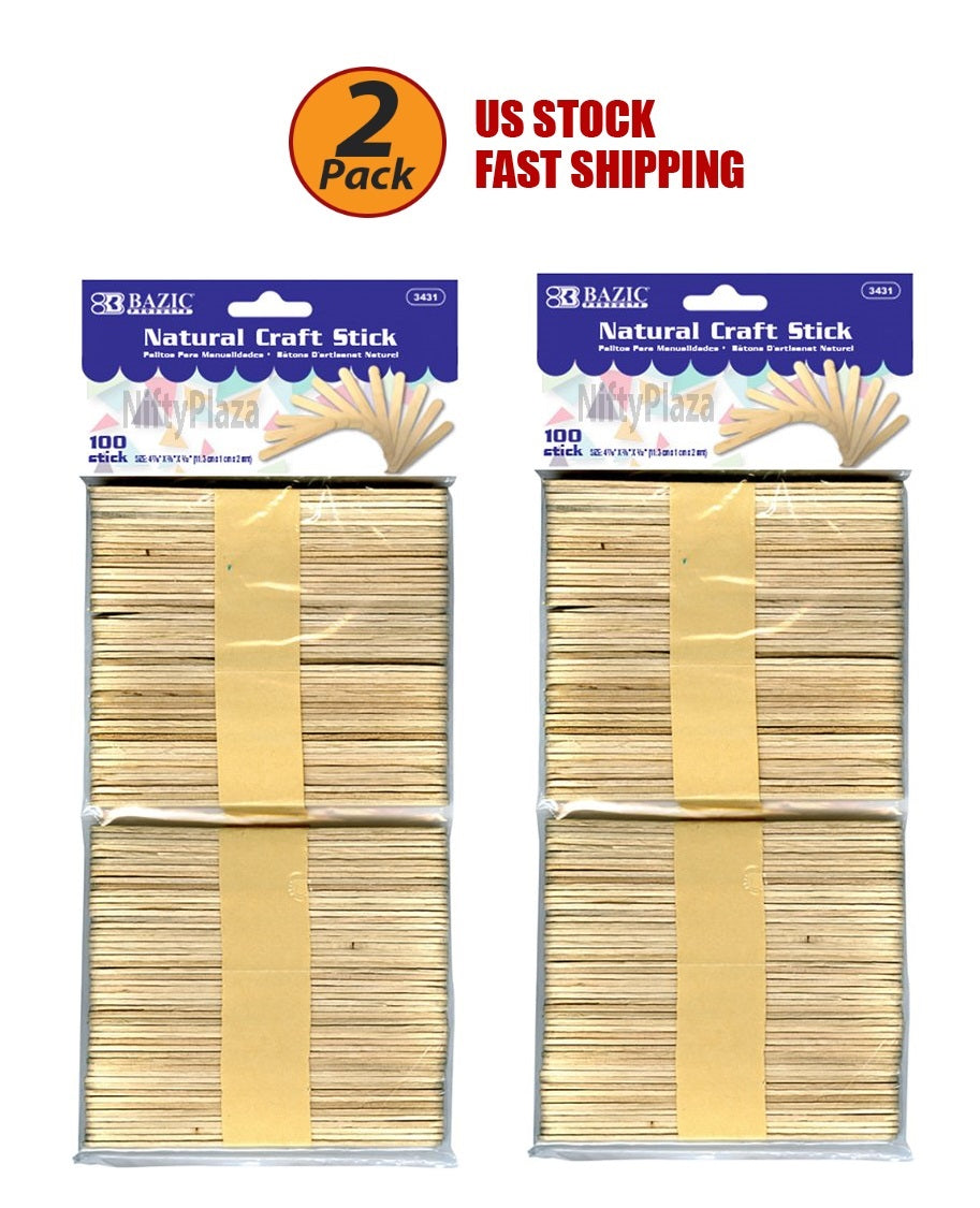 200 Pcs Natural Wood Craft Sticks Light Natural Colored Craft, School, Home, Office