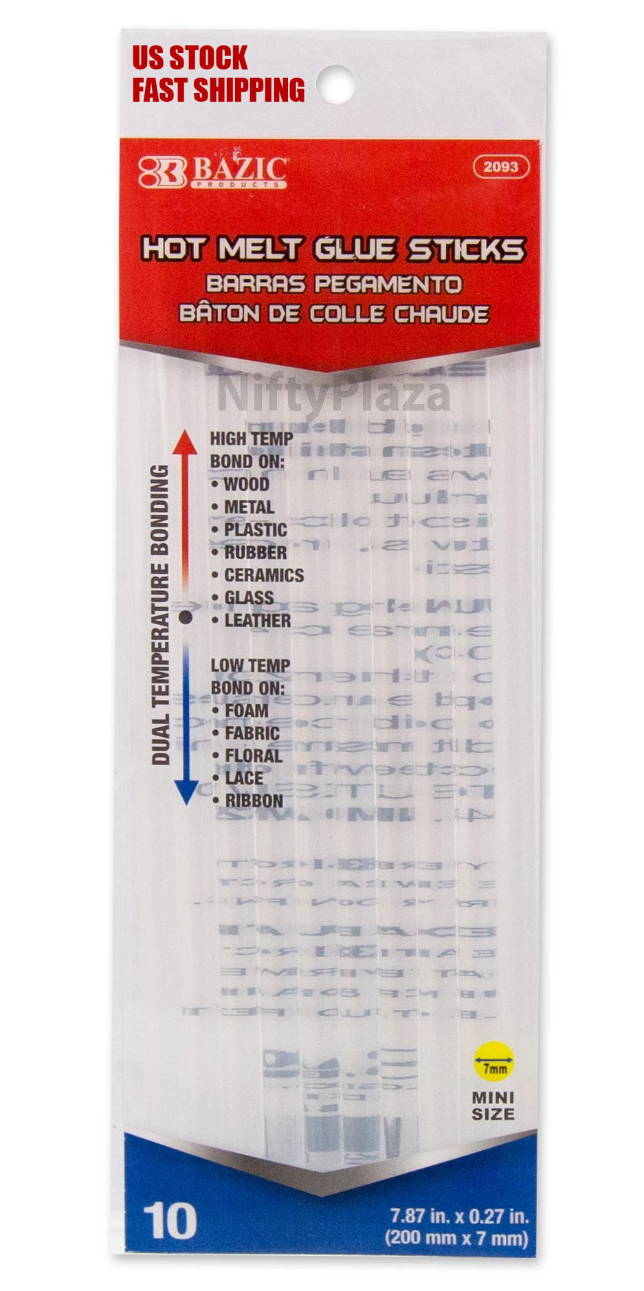 Hot Melt Glue Sticks, Dual Temp 7.87" x 0.27" (10/Box) Arts and Crafts and More