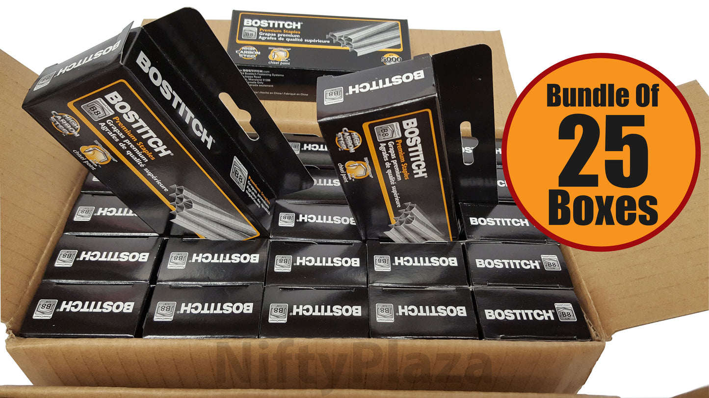 Stanley Bostitch B8 Staples 1/4 Inch, 25 Boxes (125,000 Staples)