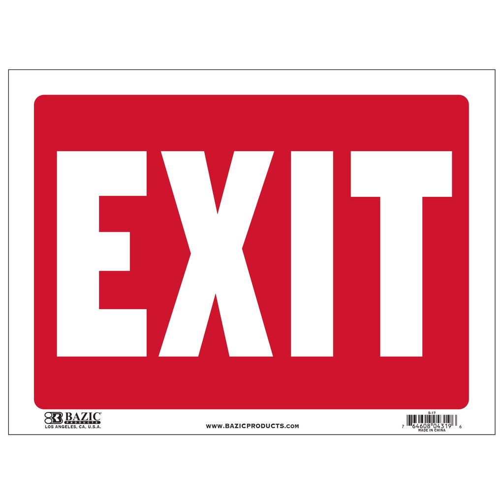EXIT Sign 9"x12" Durable Plastic, Weatherproof, Bright and Highly Visible - S17