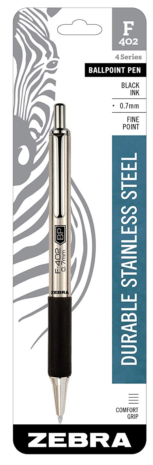 F-402 Ballpoint Stainless Steel Retractable Pen, Fine Point, 0.7mm, Black Ink