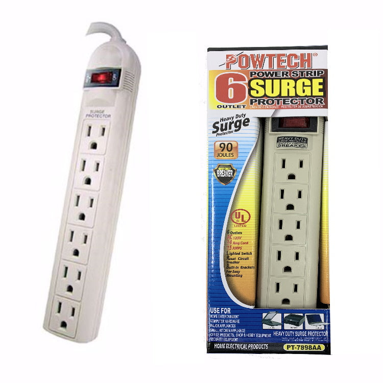 6 Outlet Surge Protector UL Listed Heavy Duty Home/Office Power Strip, 14 AWG Cord, 125V, 15AMPS, 1875 Watt, 2-Ft Power Cord