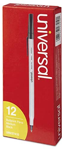 12 pcs Universal Economy Ballpoint Stick Oil-Based Pen Medium 1mm, Black Ink, Gray Barrel