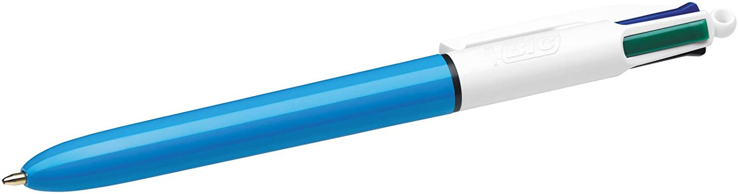 BIC 3 pcs Retractable Ballpoint Pen, 1mm, 4-Color Black/Blue/Green/Red Ink, Blue Barrel