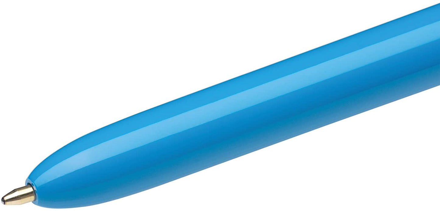 BIC 3 pcs Retractable Ballpoint Pen, 1mm, 4-Color Black/Blue/Green/Red Ink, Blue Barrel