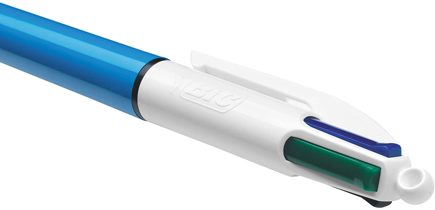 BIC 3 pcs Retractable Ballpoint Pen, 1mm, 4-Color Black/Blue/Green/Red Ink, Blue Barrel