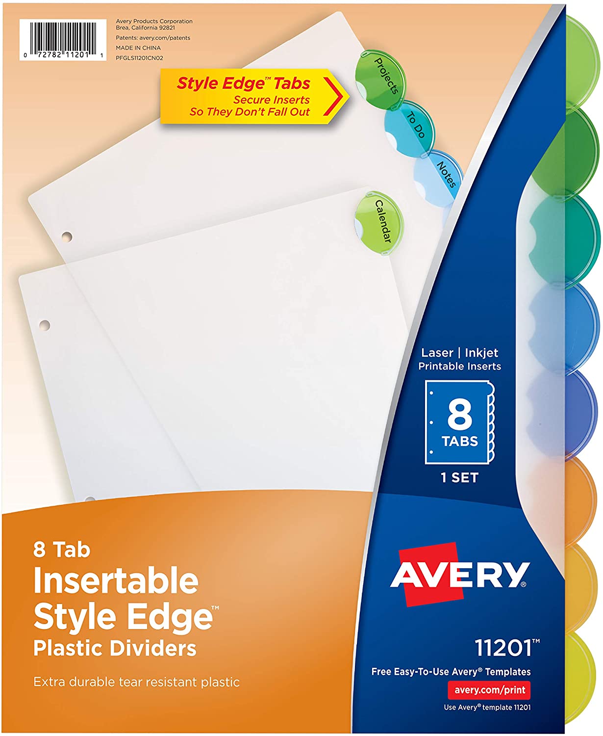 Avery 1 Set Insertable Style Edge Tab Plastic Dividers, 8-Tab, Letter 11 x 8.5, Translucent