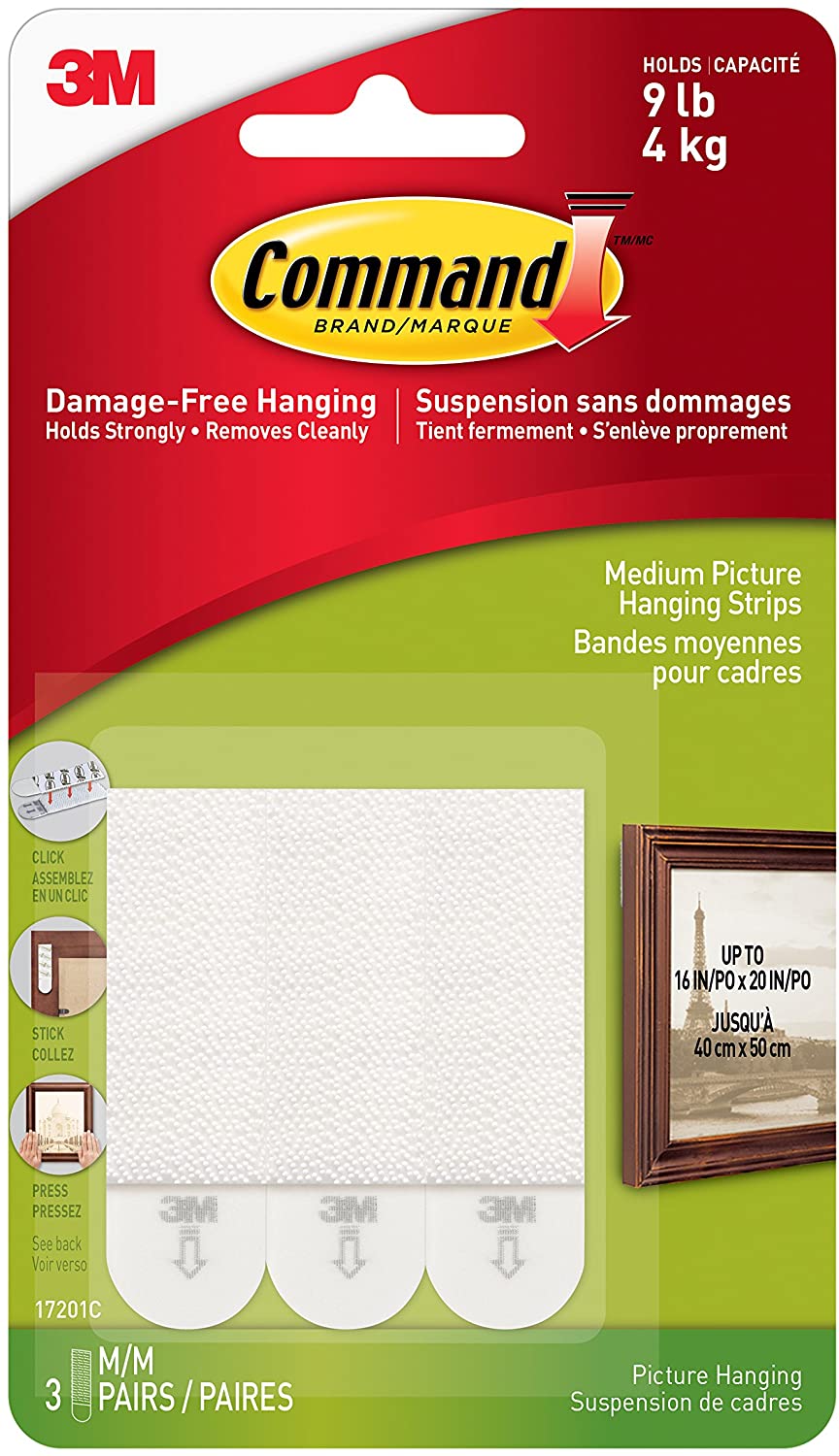 Command Picture Hanging Strips, Removable, 0.75" x 2.75", White, 3 Pairs/Pack