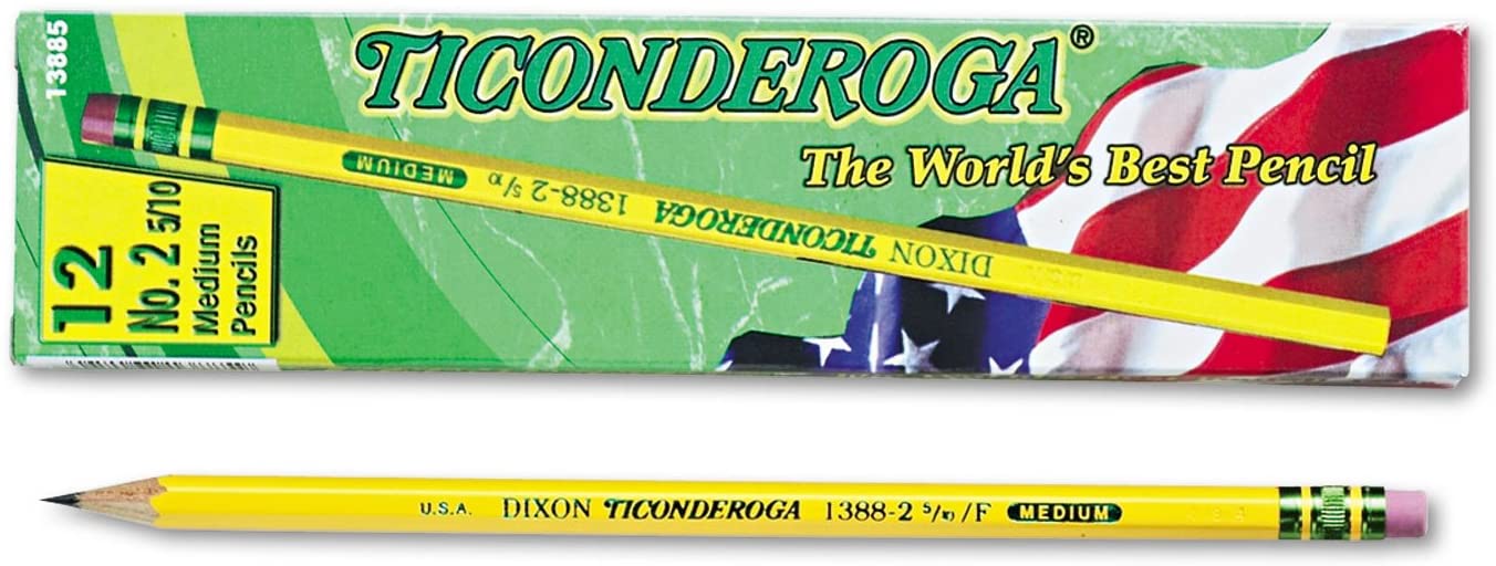 Ticonderoga Cedar Yellow Wood Pencils, 2-1/2/F Medium Lead, Dozen