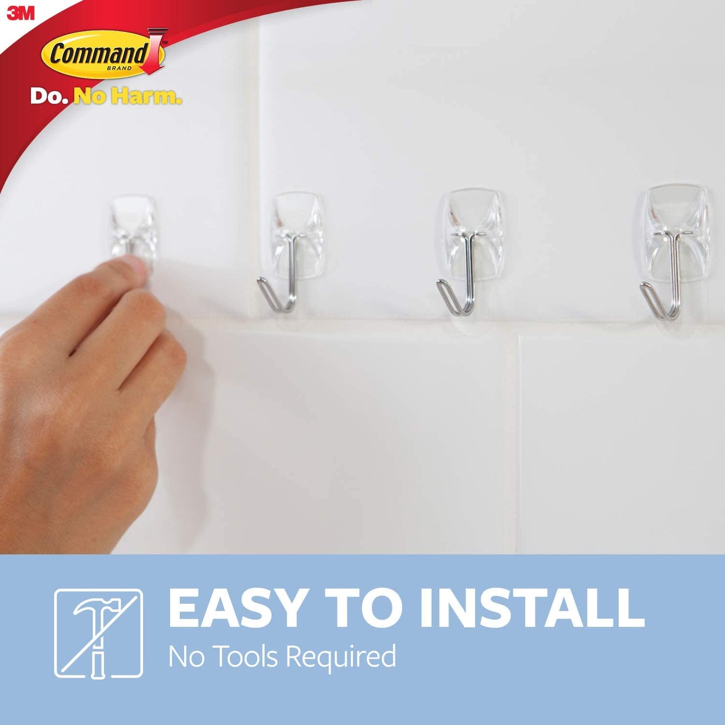 Command Clear Hooks and Strips, Plastic/Wire, Small, 3 Hooks and 4 Strips Holds strongly Removes Cleanly