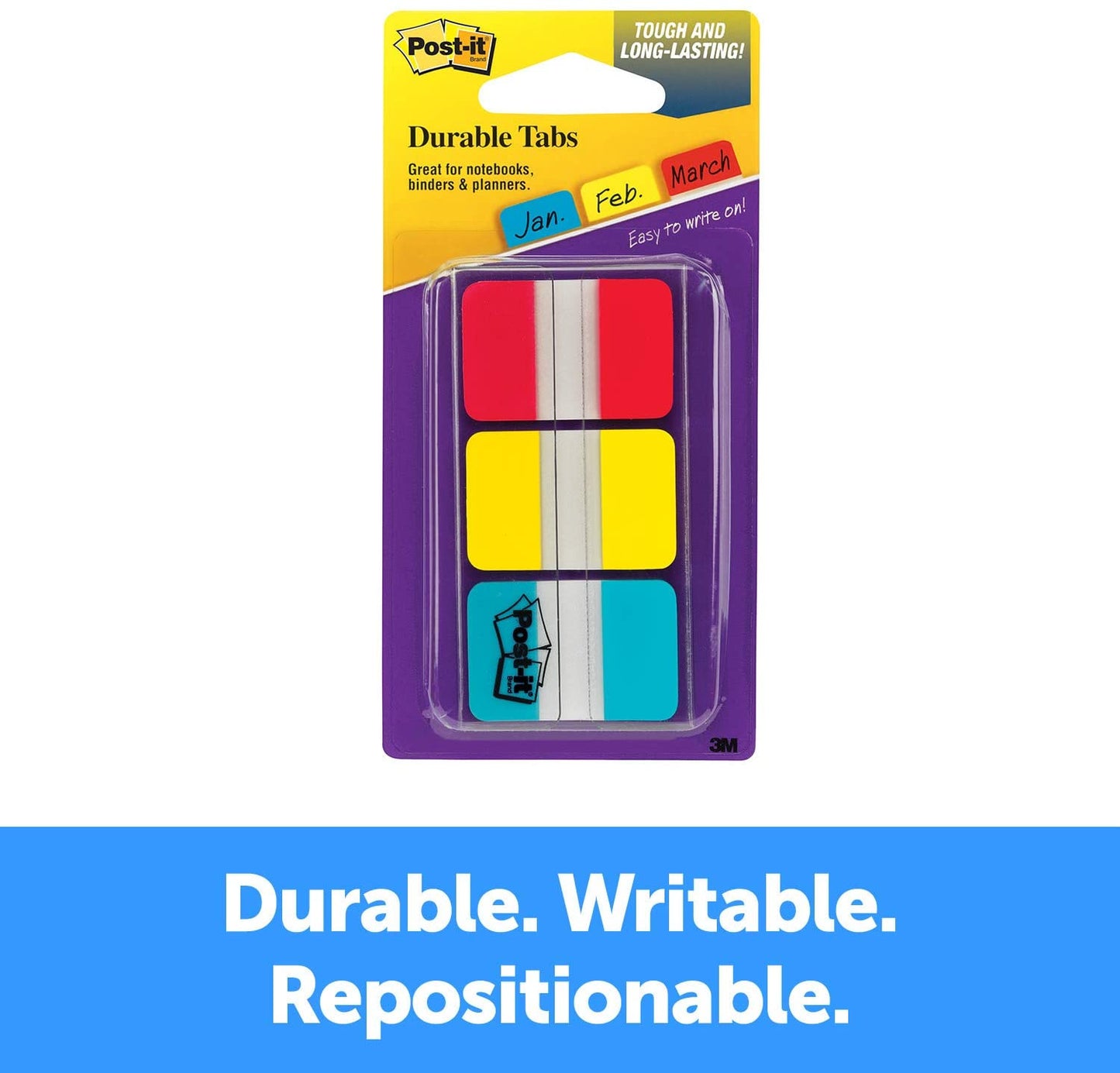 Post-it Tabs, 1 inch, Durable Writable Sticks Securely Removes Cleanly 66 Tabs/On-The-Go Dispenser