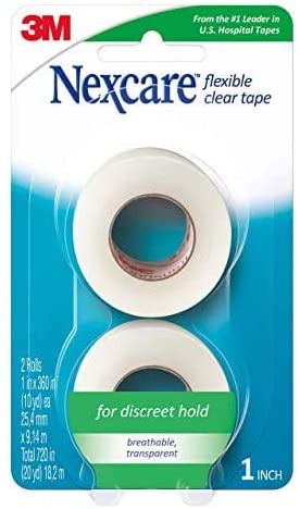 Nexcare Flexible Clear Tape, Hypoallergenic, 1 Inch X 10 Yard Roll, 2 Rolls
