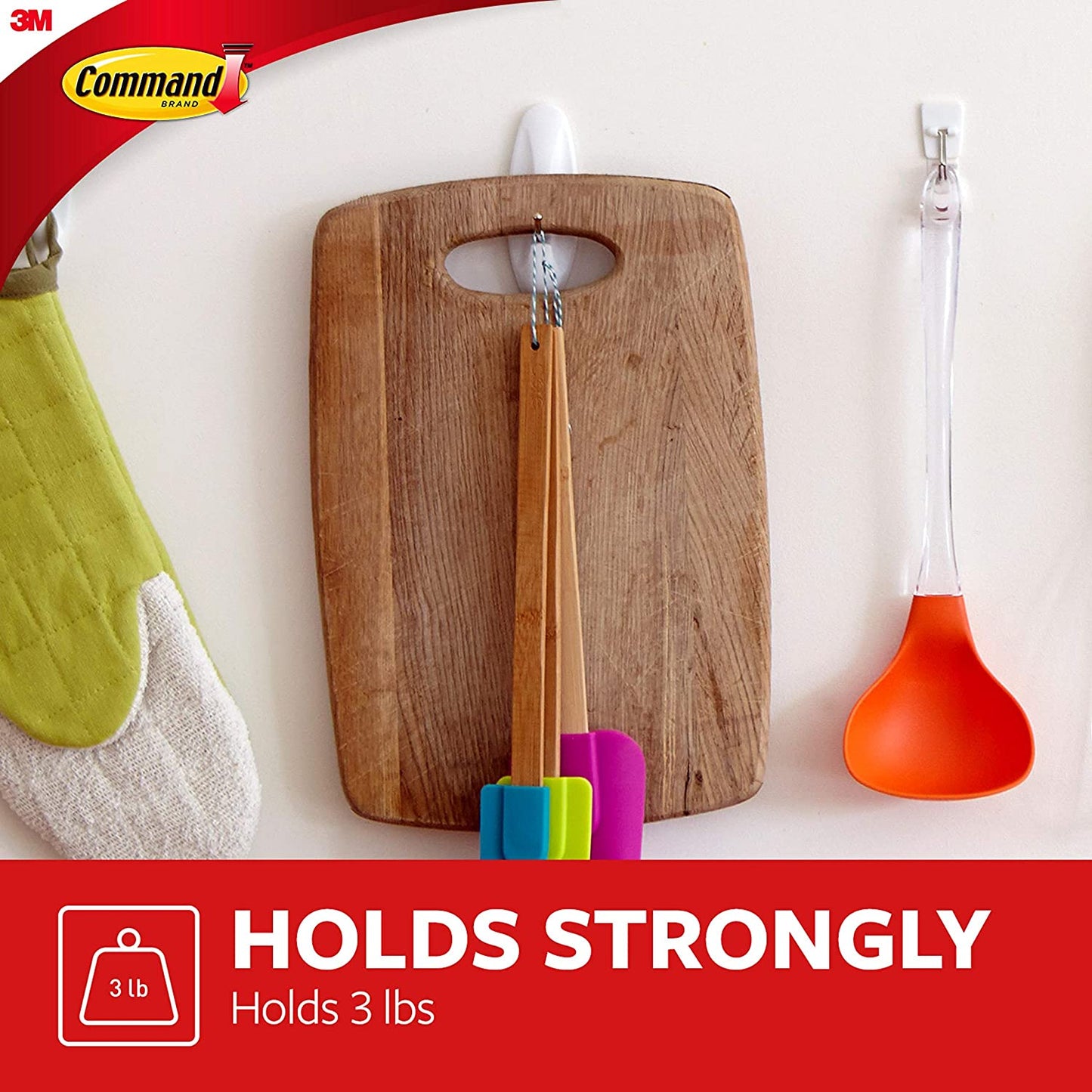 General Purpose Wire Hooks Value Pack, Medium, 3 lb Cap, White, 7 Hooks and 12 Strips