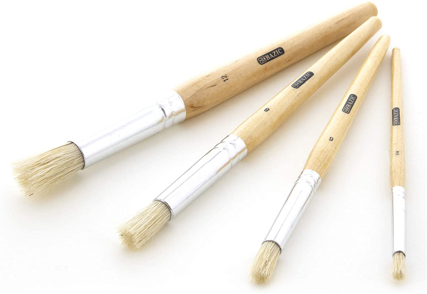BAZIC Round Natural Bristle Stencil Brush Set, 4 Count Great for Acrylic Oil Watercolor Gouache Body Painting Skin Art