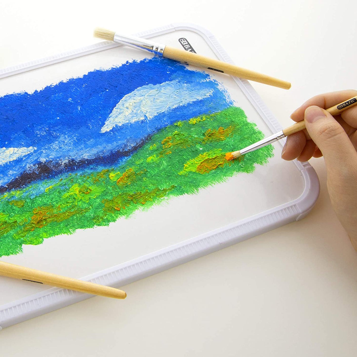 BAZIC Round Natural Bristle Stencil Brush Set, 4 Count Great for Acrylic Oil Watercolor Gouache Body Painting Skin Art