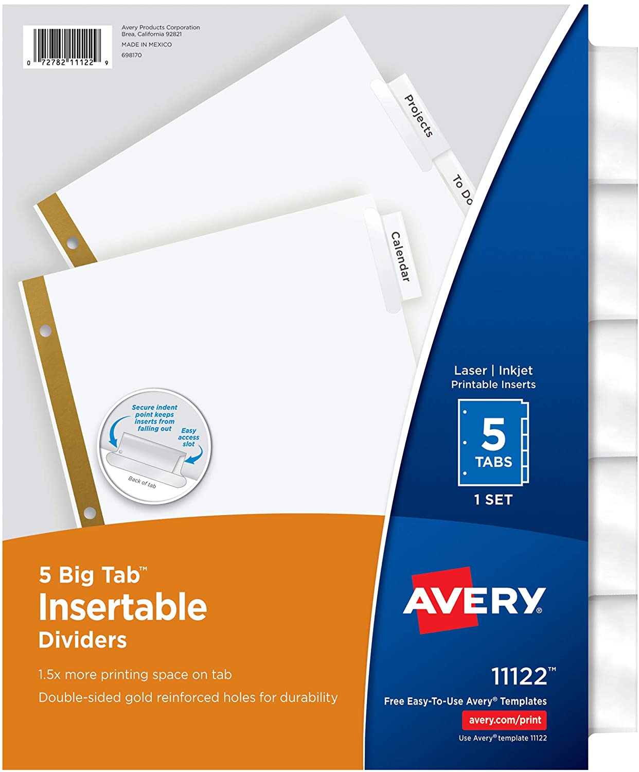 Avery 5-Tab Binder Dividers, Insertable Clear Big Tabs, Letter, 1 Set 50% more writing space
