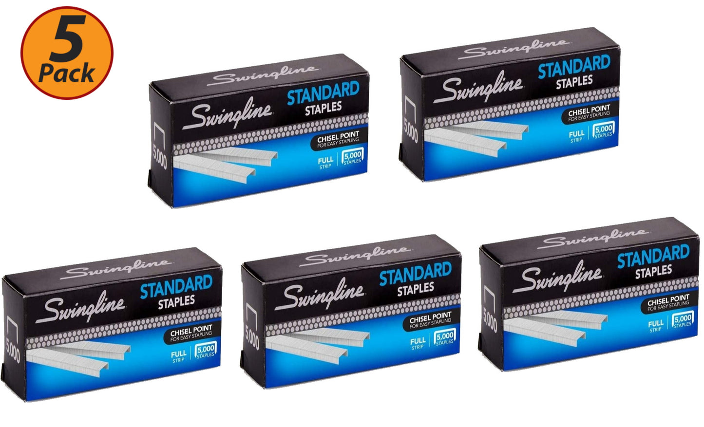 5 Pack - Swingline S.F. 1 Standard Economy Chisel Point 210 Full Strip Staples - 0.25" Leg, 0.5" Crown