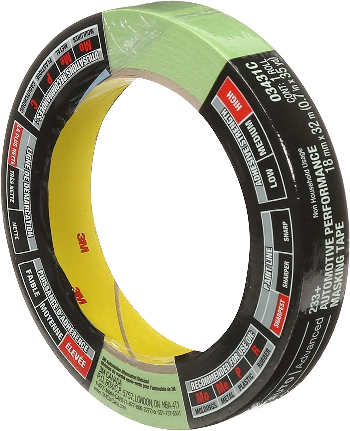 3M Automotive Performance Masking Tape, 03431, 18 mm x 32 m, UV and Light Resistant