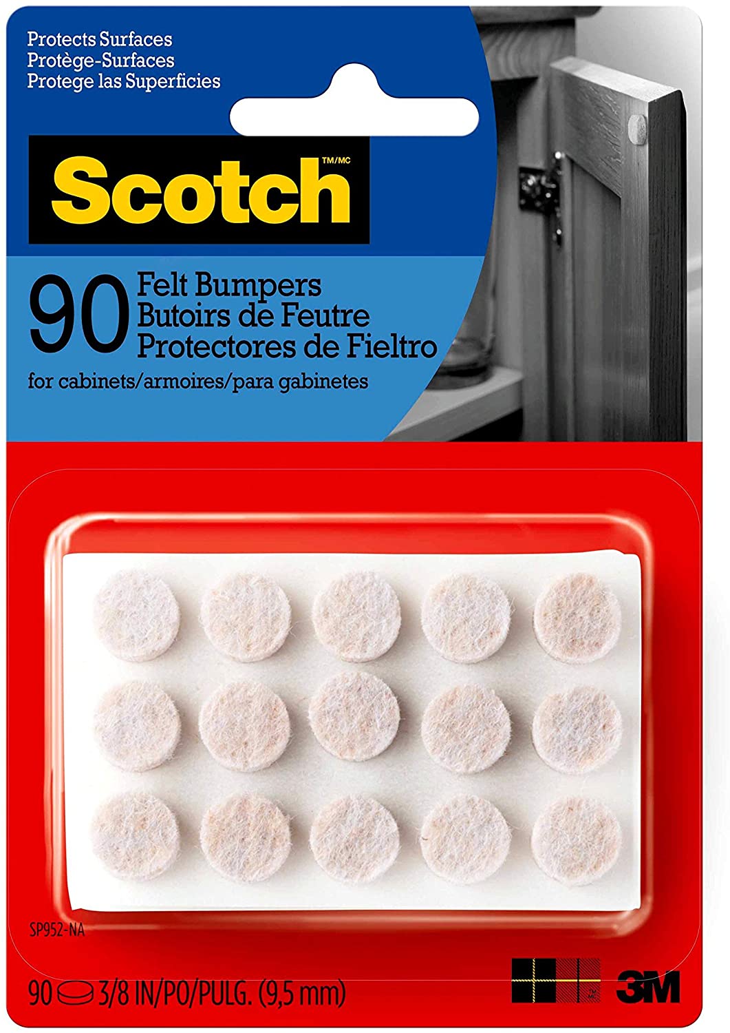 Scotch Felt Bumpers, SP952-NA, 3/8 in, 90 pcs Beige, 3M Company SP952-NA