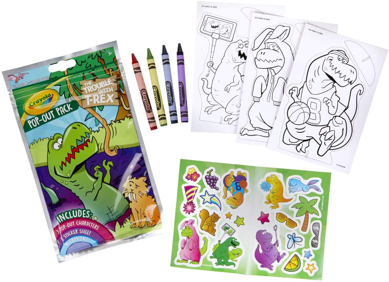 Crayola Dinosaur Coloring Activity, Pop Out Characters and Stickers, Party Favor Gift, Multi