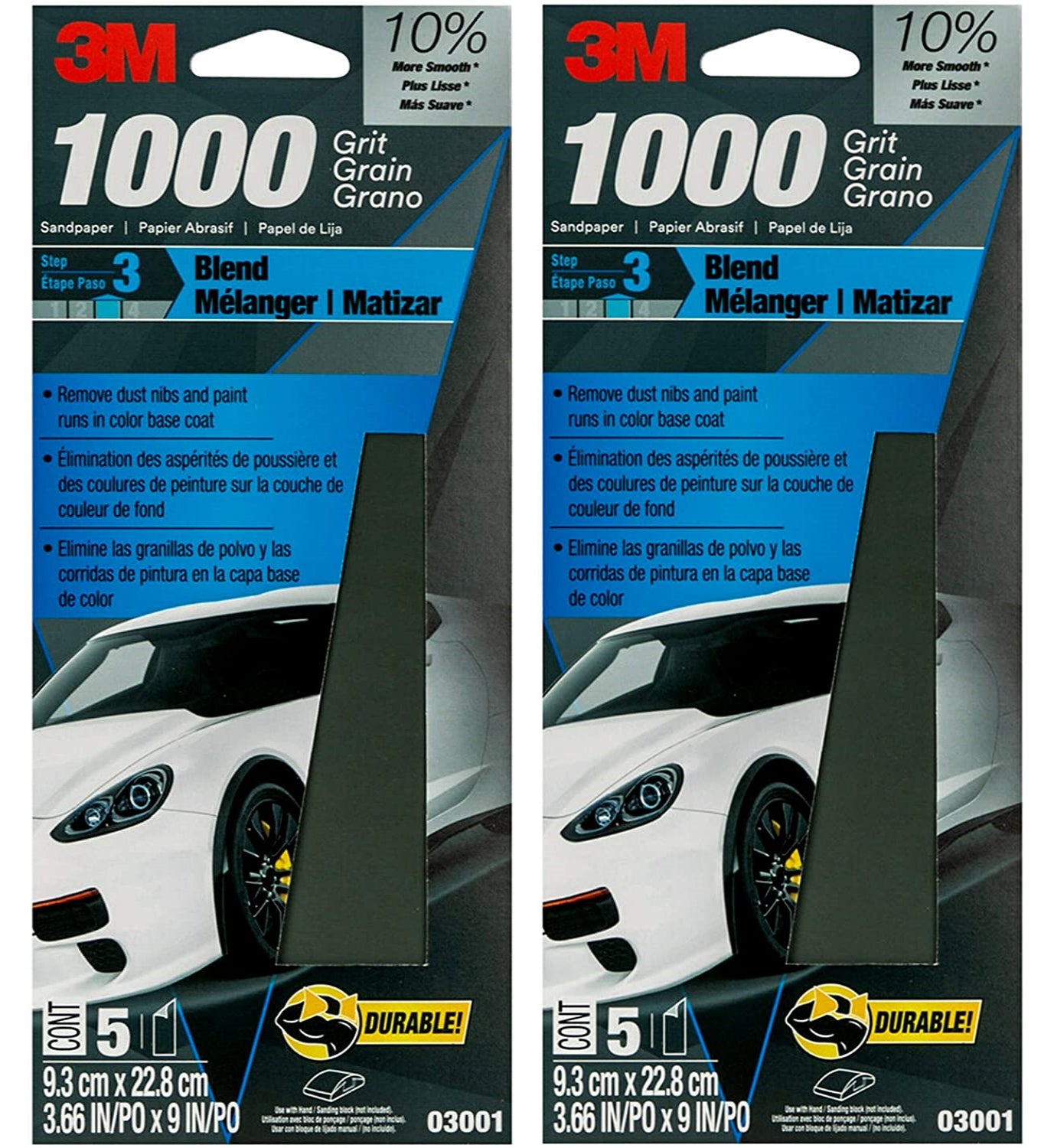 3M Auto Advanced Wetordry Sandpaper, 03001, 1000 Grit, 3 2/3 inch x 9 inch, Packaging May Vary - 2 Pack