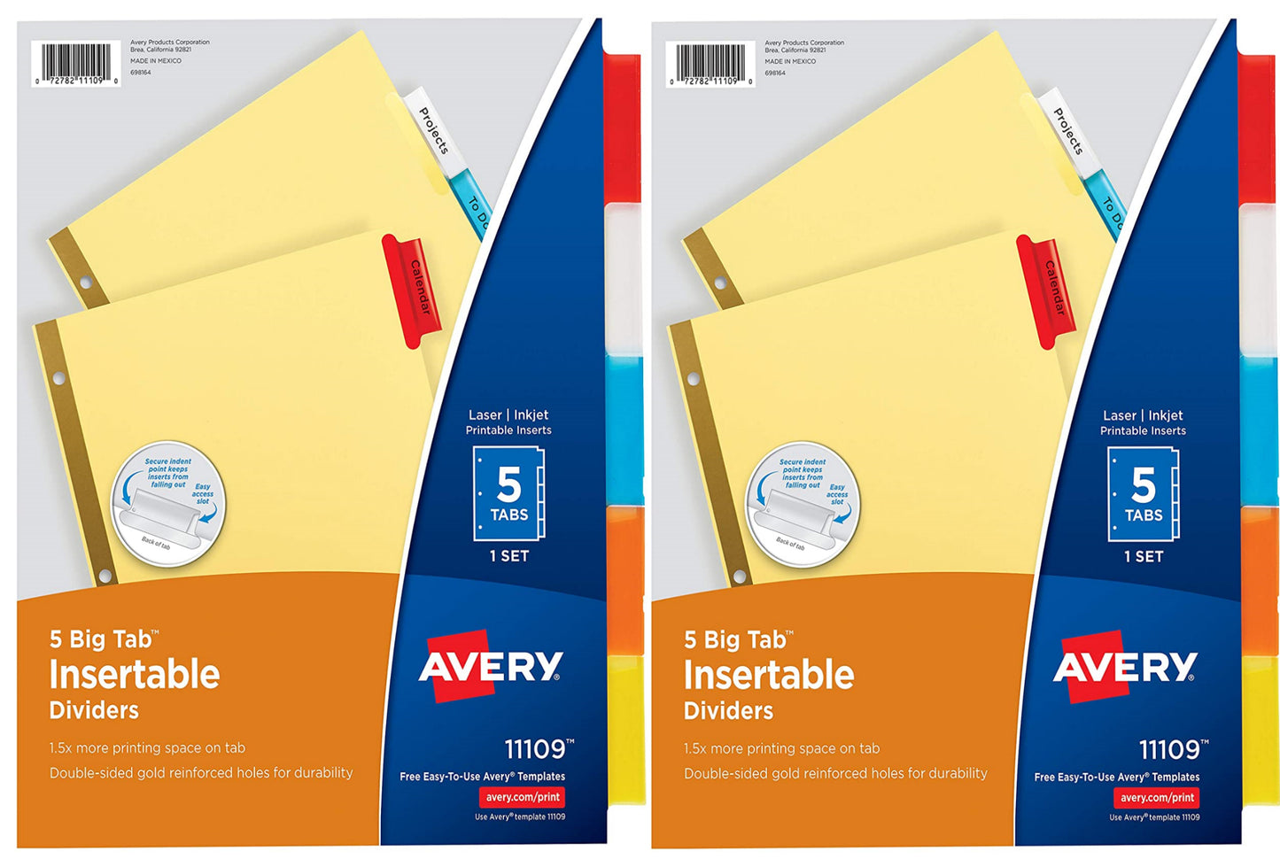 AVERY 5-Tab Binder Dividers, 2 Set Insertable Multicolor Big Tabs, Solution to Paper Organization, 2 Pack