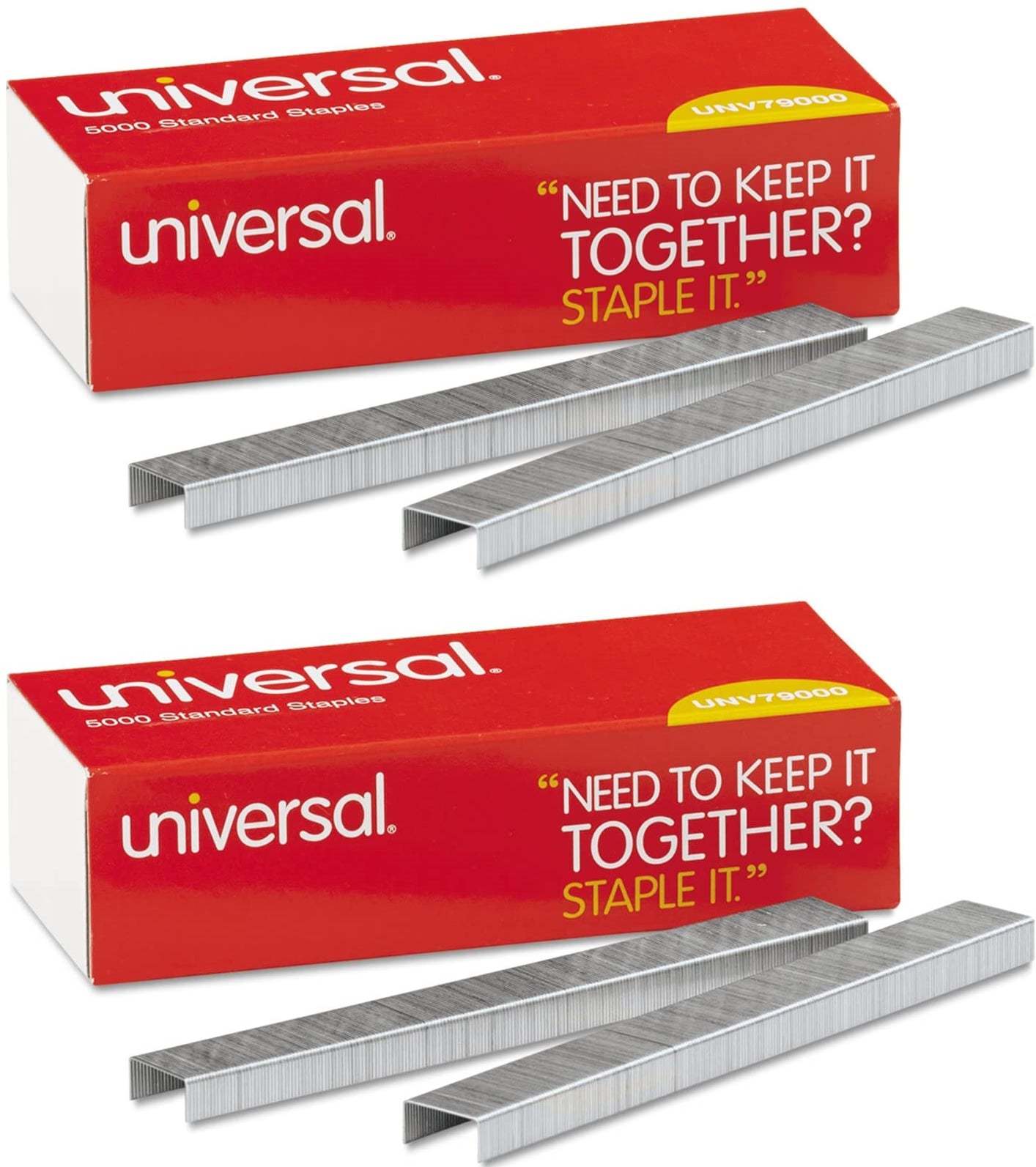 Universal Standard Chisel Point Staples, 0.25" Leg, 0.5" Crown, Steel, 5,000/Box 210 Strip Count Staples - 2 Pack
