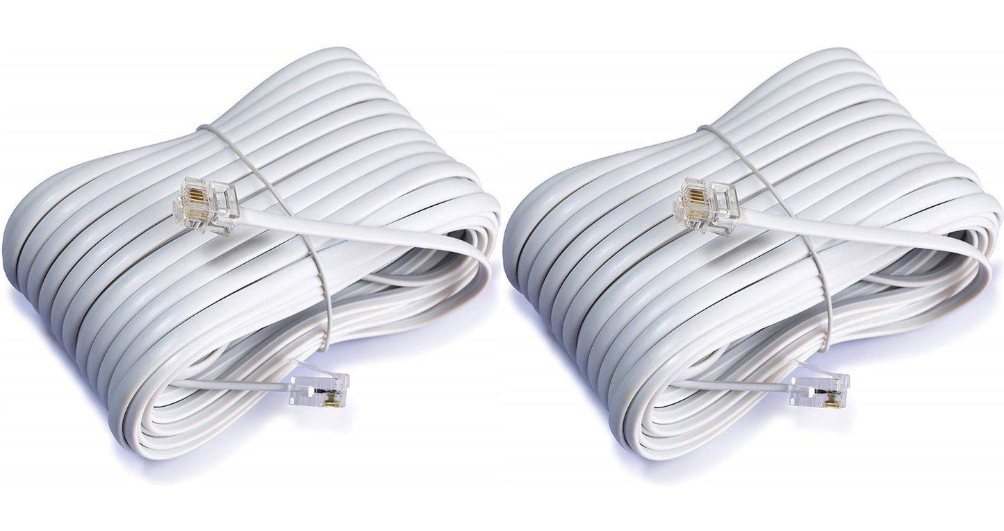 50 Feet Long Telephone Extension Cord Phone Cable Line Wire - White - Pack of 2