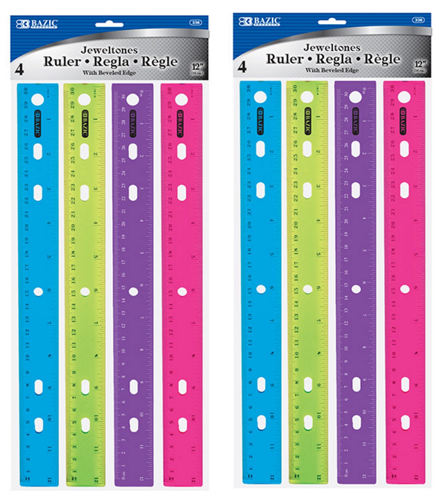 BAZIC 12 Inches (30cm) Jeweltones Color Ruler 1 Pack of 4 Rulers Rulers for kids