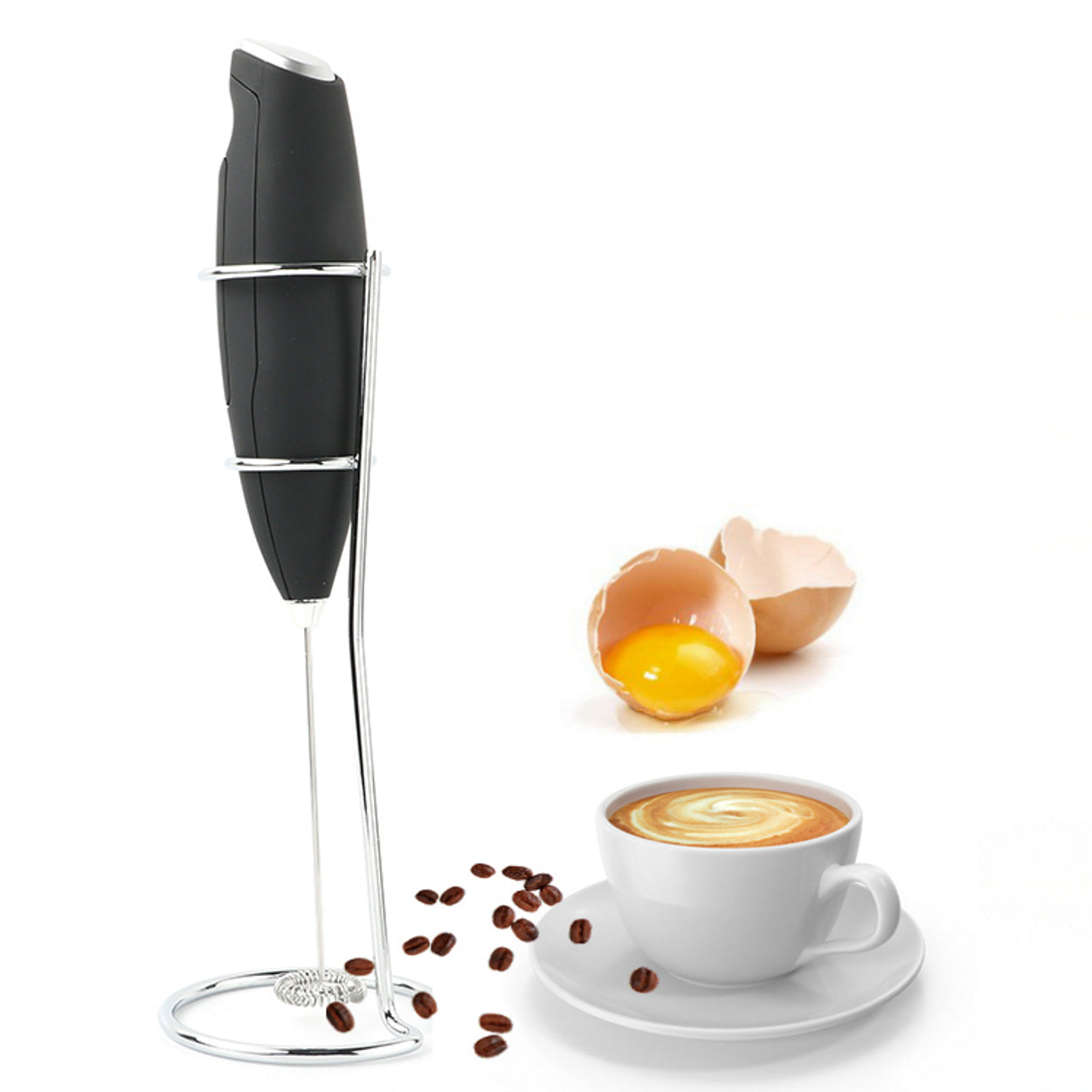 Egg Beater Black Handheld Milk Mixer Batteries Operated Mini Stainless Steel Egg Coffee Milk Frother