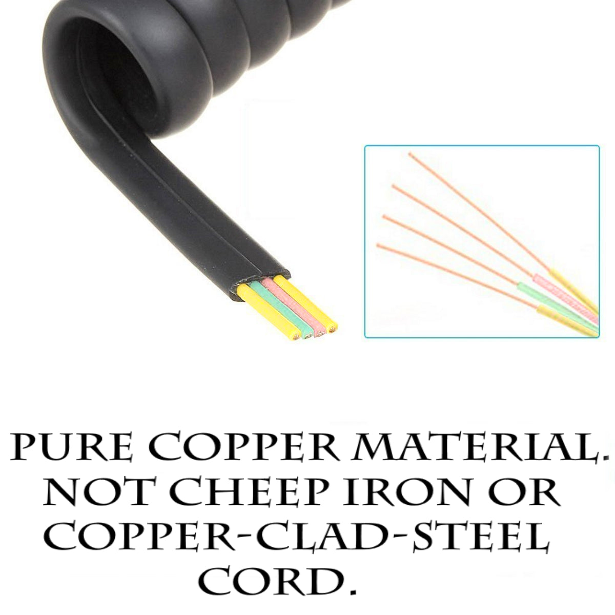 Telephone Handset Cord 2M Modular Coiled Black Curly Cord RJ11 Telephone Line 4P4C