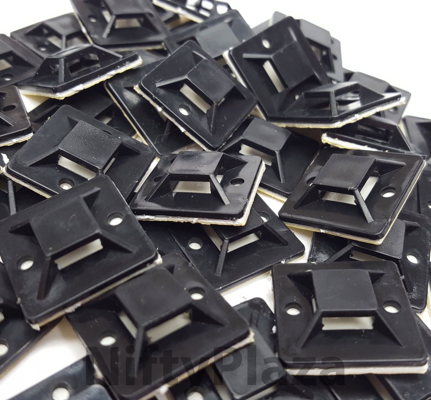 NiftyPlaza Cable Ties Mounts, Self ADHESIVE Clips Base Nylon, (20mm x 20mm) - 100 Black Cable Tie Mounts